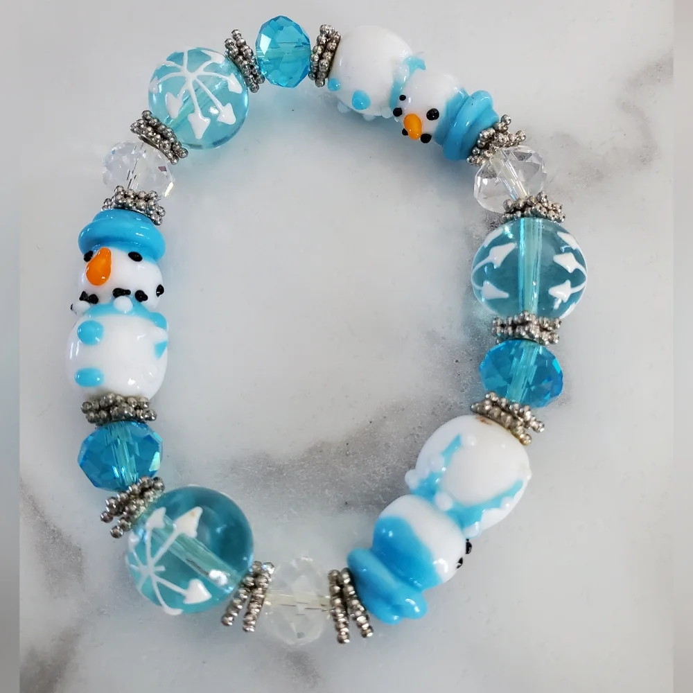 Snowman Lampwork Stretch Bracelet